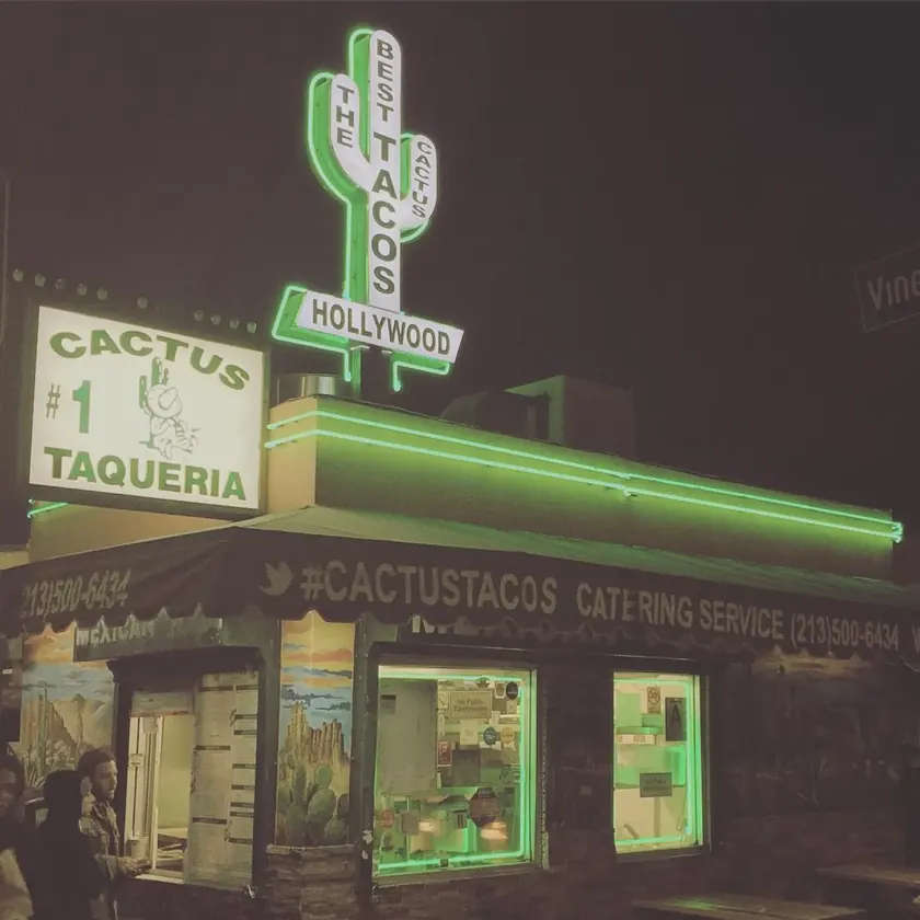 The Cactus Taqueria neon at night